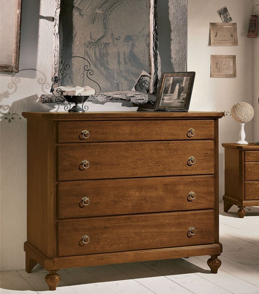 cassettiera classica 4 cassetti legno massello grezzo 119x52x101 (970) - Mobili 2G