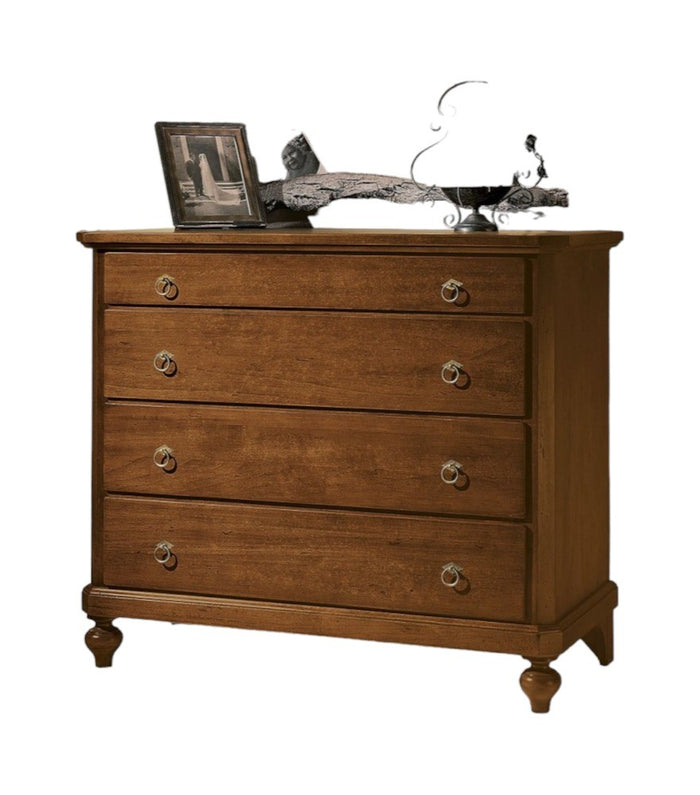 Cassettiera classica 4 cassetti legno massello tinta noce 119x52x101 (970) - Mobili 2G