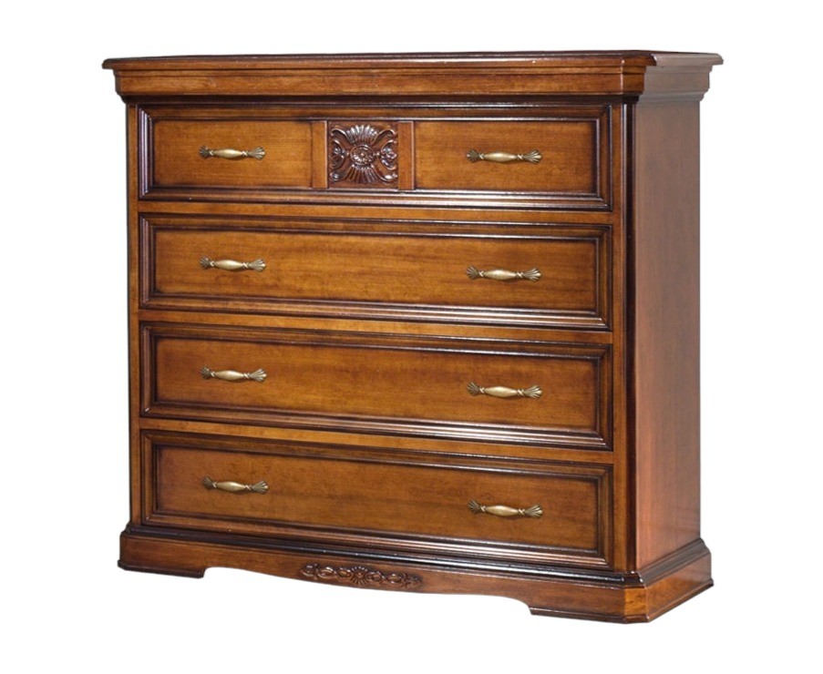 Cassettiera classica 4 cassetti ribalta legno tinta noce 126x55x117 - Mobili 2G