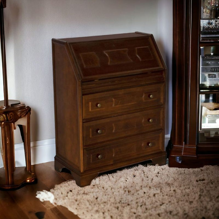 Cassettiera classica 5 cassetti con ribalta legno tinta noce scuro 66x34x88 - Mobili 2G