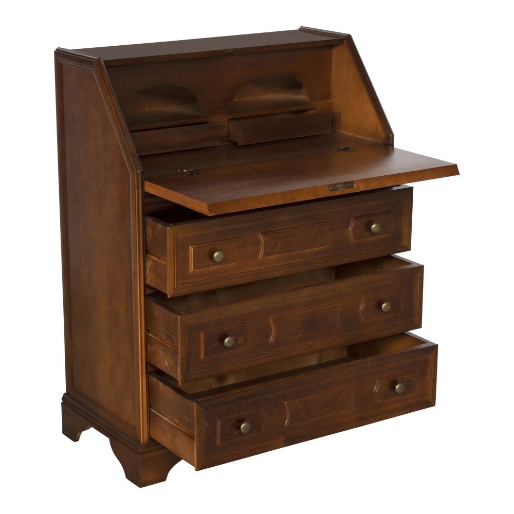 Cassettiera classica 5 cassetti con ribalta legno tinta noce scuro 66x34x88 - Mobili 2G