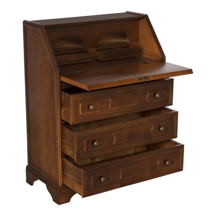 Cassettiera classica 5 cassetti con ribalta legno tinta noce scuro 66x34x88 - Mobili 2G