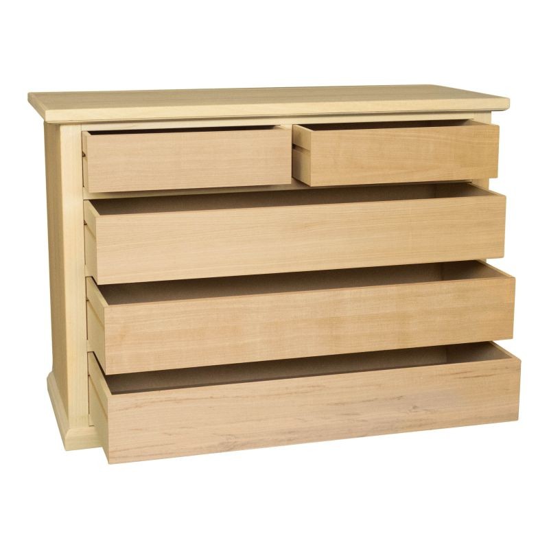 Cassettiera classica 5 cassetti in legno grezzo 120x50x85 - Mobili 2G