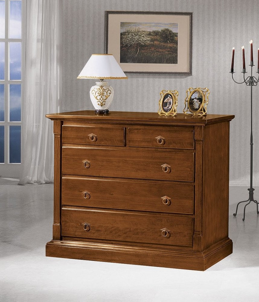 cassettiera classica 5 cassetti legno grezzo 135x55x110 (415) - Mobili 2G
