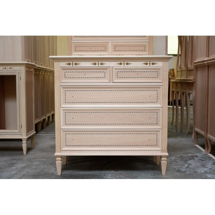 Cassettiera classica 5 cassetti legno grezzo l.100 p.41 h.100 - Mobili 2G