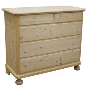  cassettiera classica 5 cassetti legno massello di abete grezzo 118x52x99 - Mobili 2G