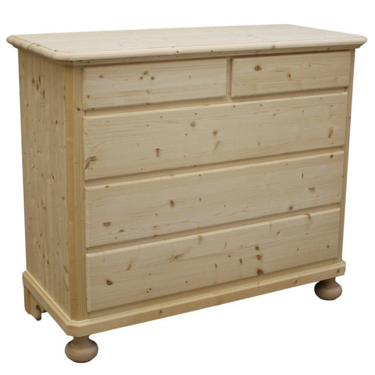  cassettiera classica 5 cassetti legno massello di abete grezzo 118x52x99 - Mobili 2G