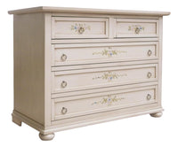 Cassettiera classica 5 cassetti legno shabby avorio patinato 122x55x90 - Mobili 2G