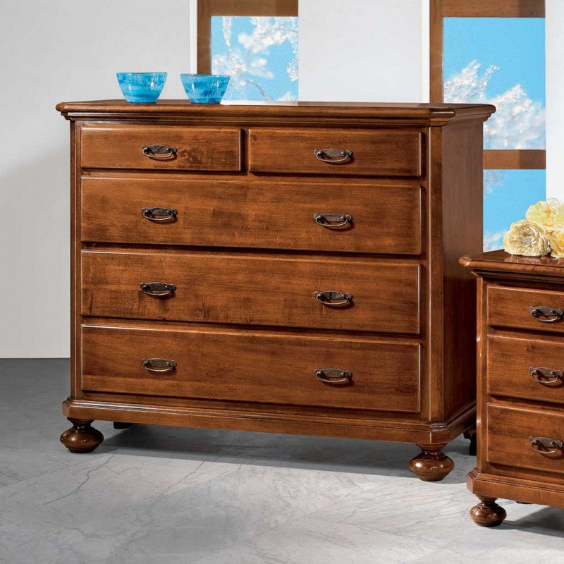 cassettiera classica 5 cassetti legno tinta noce 116x51x101 (452) - Mobili 2G