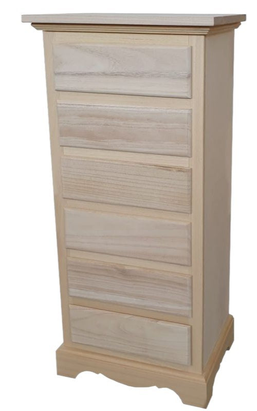 Cassettiera classica 6 cassetti in legno grezzo 50x35x105 - Mobili 2G