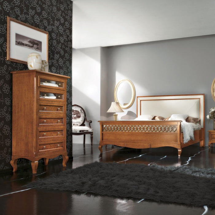 Cassettiera classica 6 cassetti legno intarsiata bassano 69x43x131 - Mobili 2G