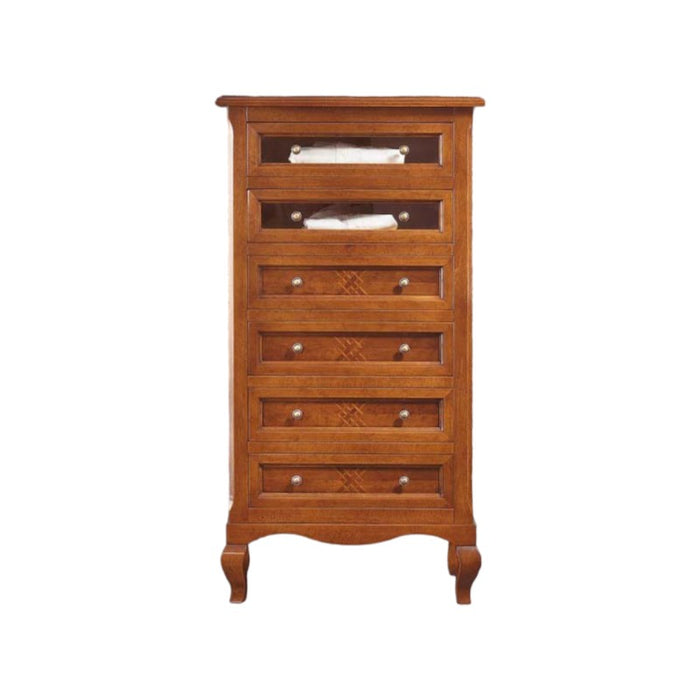 Cassettiera classica 6 cassetti legno intarsiata bassano 69x43x131 - Mobili 2G