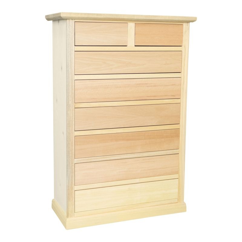 Cassettiera classica 8 cassetti in legno grezzo 87x40x125 - Mobili 2G