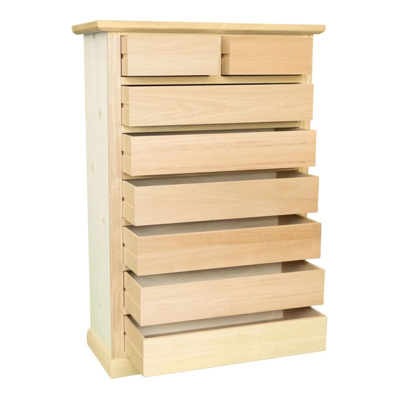 Cassettiera classica 8 cassetti in legno grezzo 87x40x125 - Mobili 2G