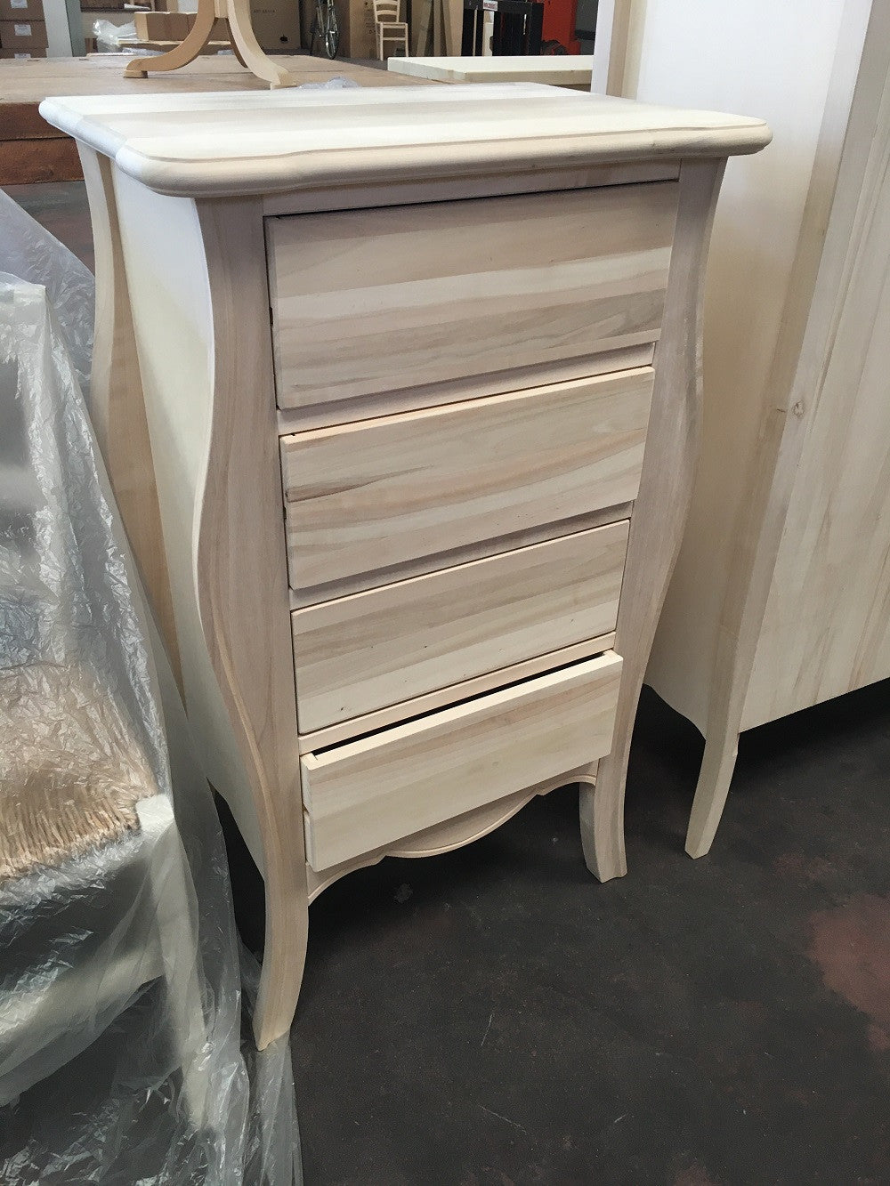 Cassettiera classica in legno 4 cassetti grezzo l.62 p.42 h.105 (3034) - Mobili 2G