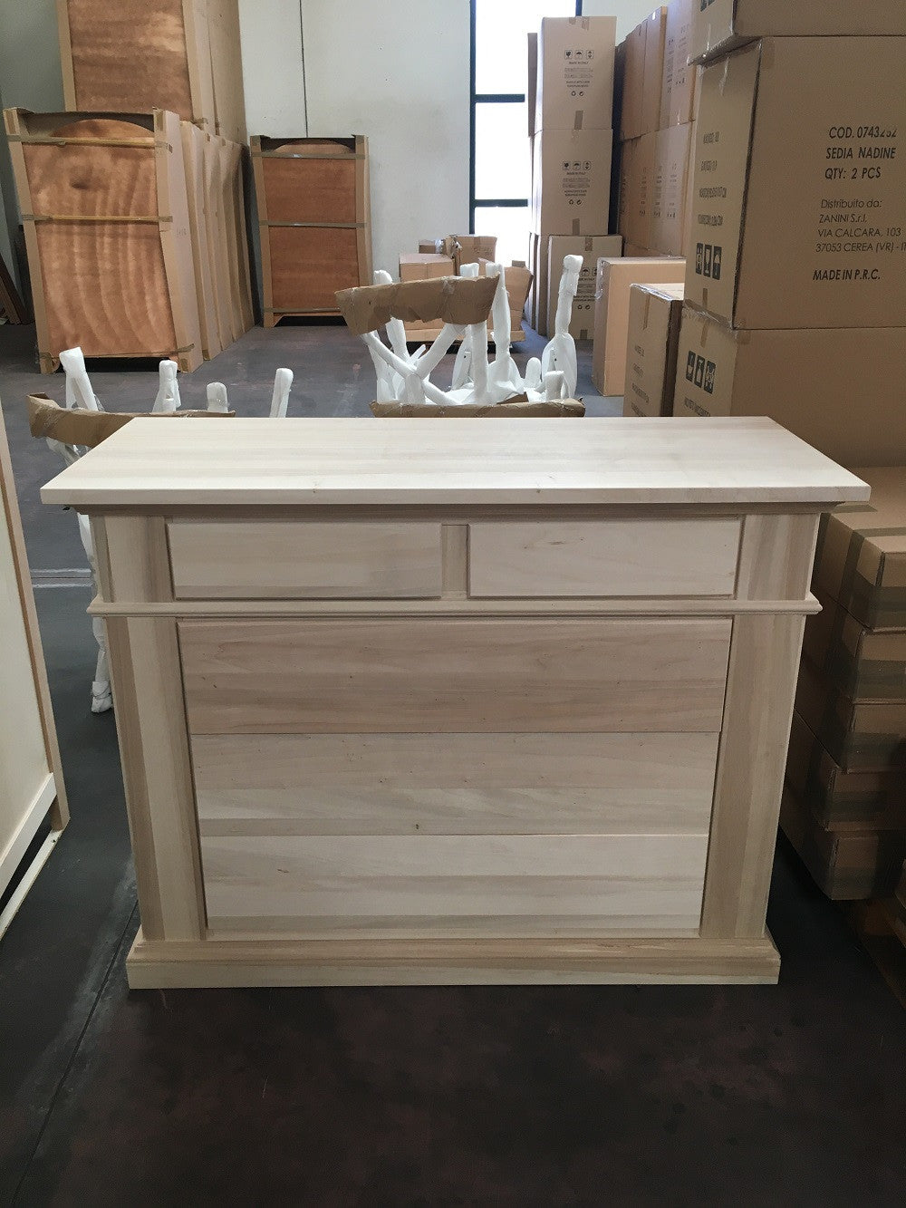 Cassettiera classica in legno 5 cassetti grezzo l.128 p.54 h.100 (2163) - Mobili 2G