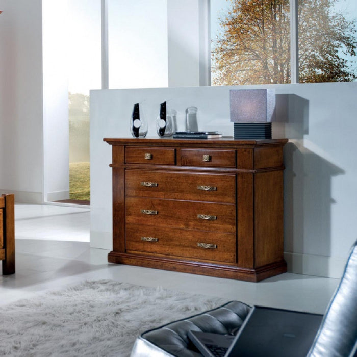 Cassettiera classica in legno  5 cassetti tinta noce l.128 x p.54 h.100 (2163) - Mobili 2G