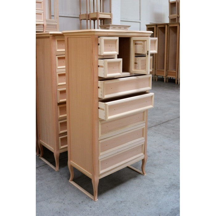 Cassettiera classica in legno grezzo 9 cassetti 70x43x140 - Mobili 2G