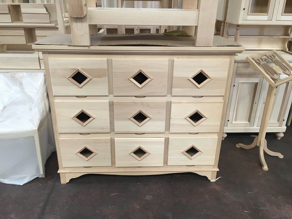 Cassettiera classica in legno 9 cassetti grezzo l.147 p.55 h.119 (981) - Mobili 2G