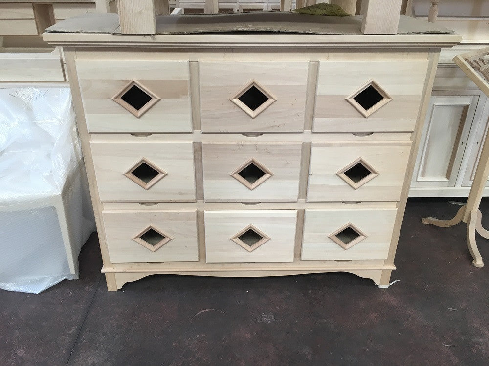 Cassettiera classica in legno 9 cassetti grezzo l.147 p.55 h.119 (981) - Mobili 2G