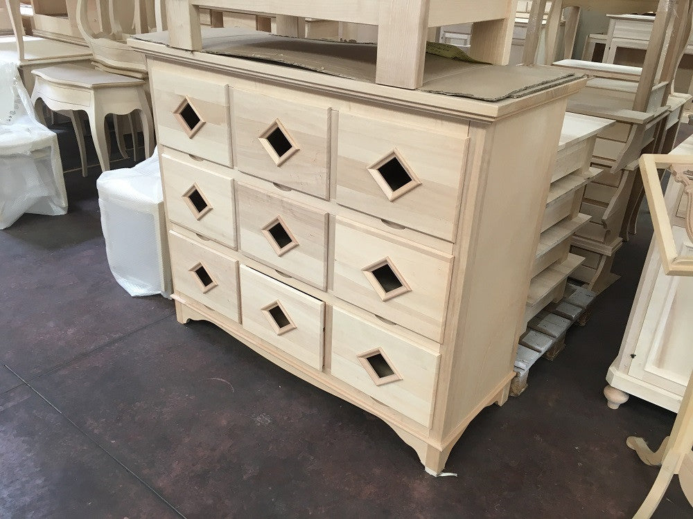 Cassettiera classica in legno 9 cassetti grezzo l.147 p.55 h.119 (981) - Mobili 2G