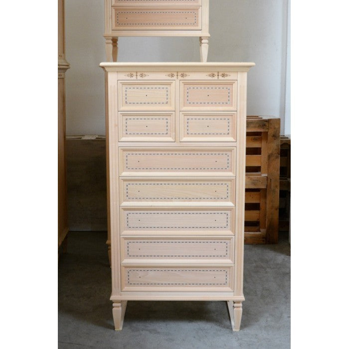 Cassettiera classica in legno 9 cassetti in legno grezzo l.75 p.41 h.140 - Mobili 2G