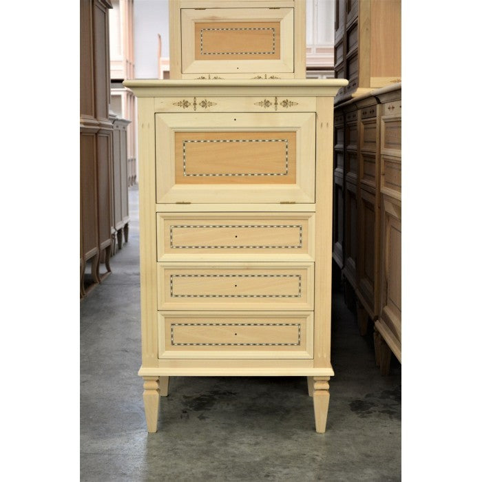 Cassettiera classica in legno grezzo 3 cassetti e ribalta 60x41x100 - Mobili 2G