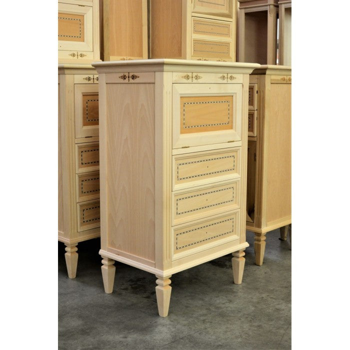 Cassettiera classica in legno grezzo 3 cassetti e ribalta 60x41x100 - Mobili 2G