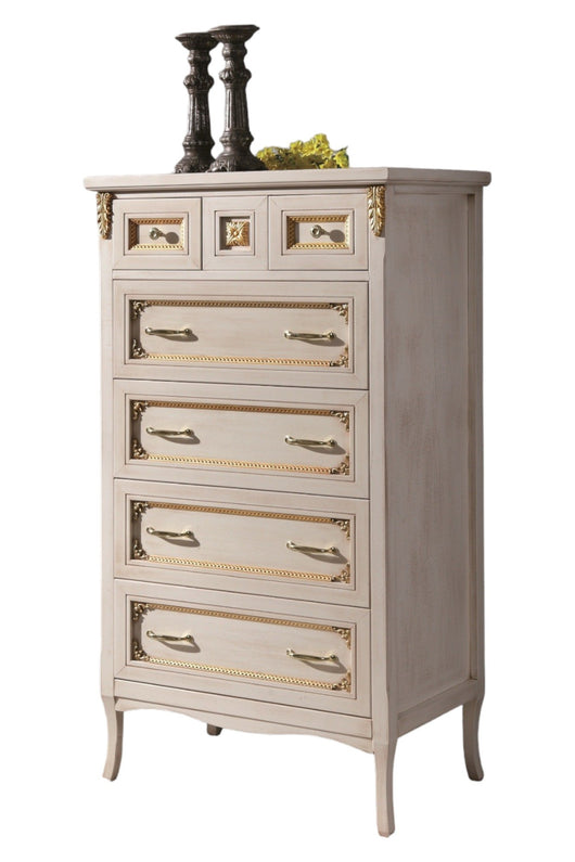 Cassettiera classica legno bianco invecchiato oro 79x50x144 - Mobili 2G