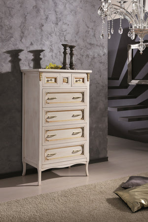 Cassettiera classica legno bianco invecchiato oro 79x50x144 - Mobili 2G