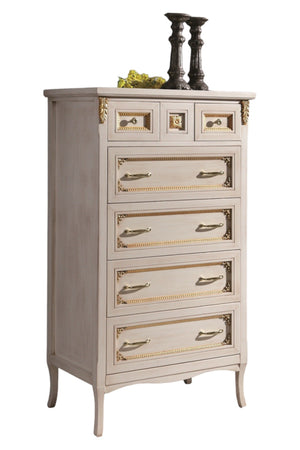 Cassettiera classica legno bianco invecchiato oro 79x50x144 - Mobili 2G