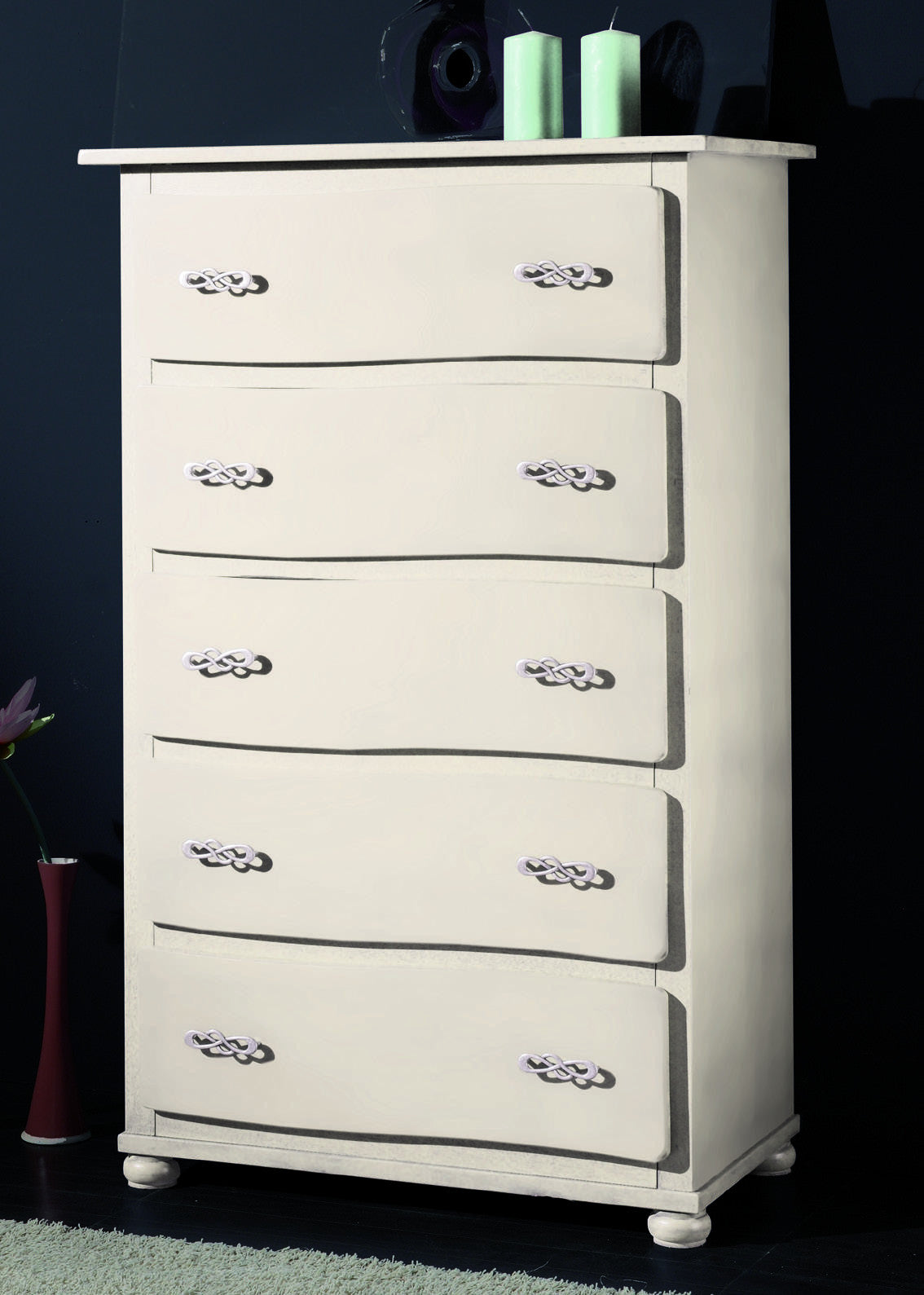 Cassettiera classica onda 5 cassetti in legno avorio l.90 p.50 h.145 - Mobili 2G