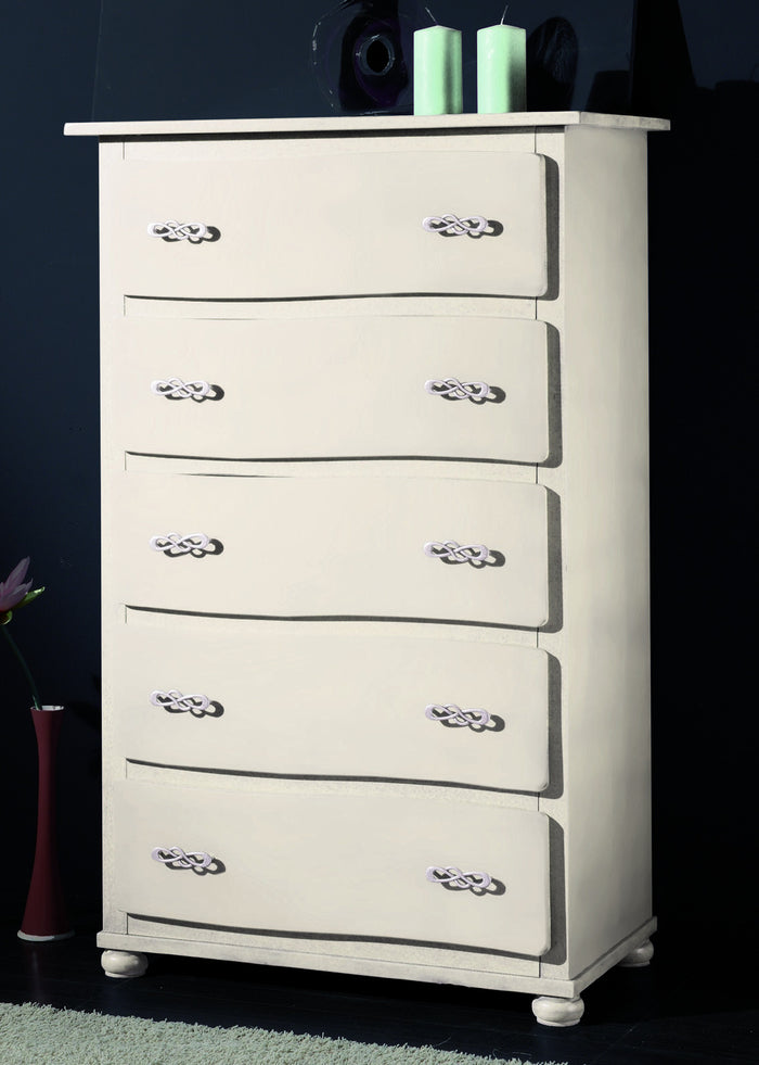 Cassettiera classica onda 5 cassetti in legno avorio l.90 p.50 h.145 - Mobili 2G
