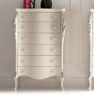 Cassettiera classica sagomata 6 cassetti in legno bianco argento l.86 p.47 h.132 - Mobili 2G