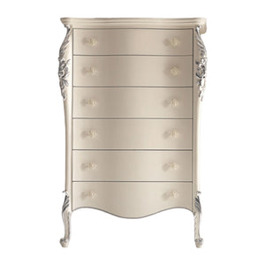 Cassettiera classica sagomata 6 cassetti in legno bianco argento l.86 p.47 h.132 - Mobili 2G