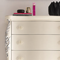 Cassettiera classica sagomata 6 cassetti in legno bianco argento l.86 p.47 h.132 - Mobili 2G