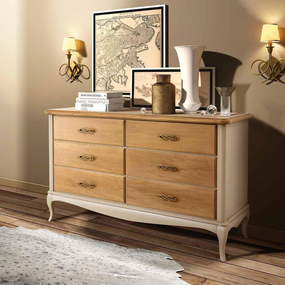 Cassettiera como' classica in legno 6 cassetti l.141 p.47 h.80 - Mobili 2G