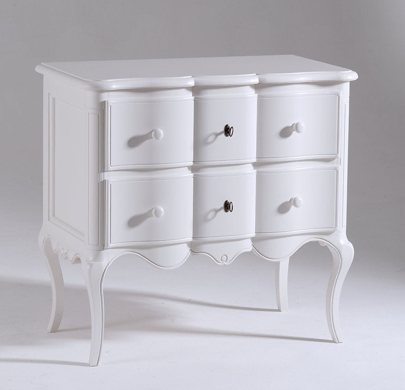 Cassettiera comodino arte povera 2 cassetti bombata legno shabby bianco 83x46x80 (1301) - Mobili 2G