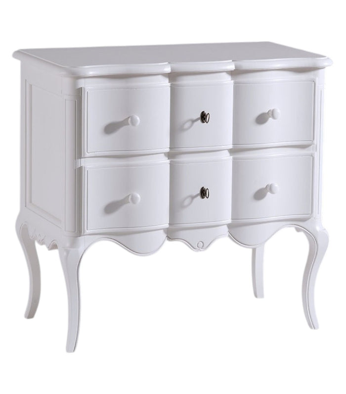 Cassettiera comodino arte povera 2 cassetti bombata legno shabby bianco 83x46x80 (1301) - Mobili 2G