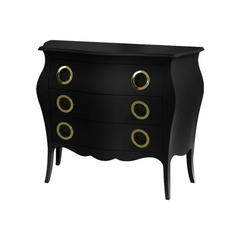 Cassettiera sagomata 3 cassetti legno laccato nero opaco 116x42x85 - Mobili 2G