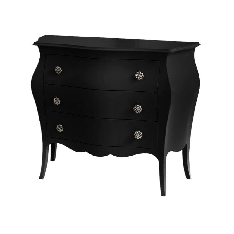 Cassettiera sagomata 3 cassetti legno laccato nero opaco 116x42x85 - Mobili 2G