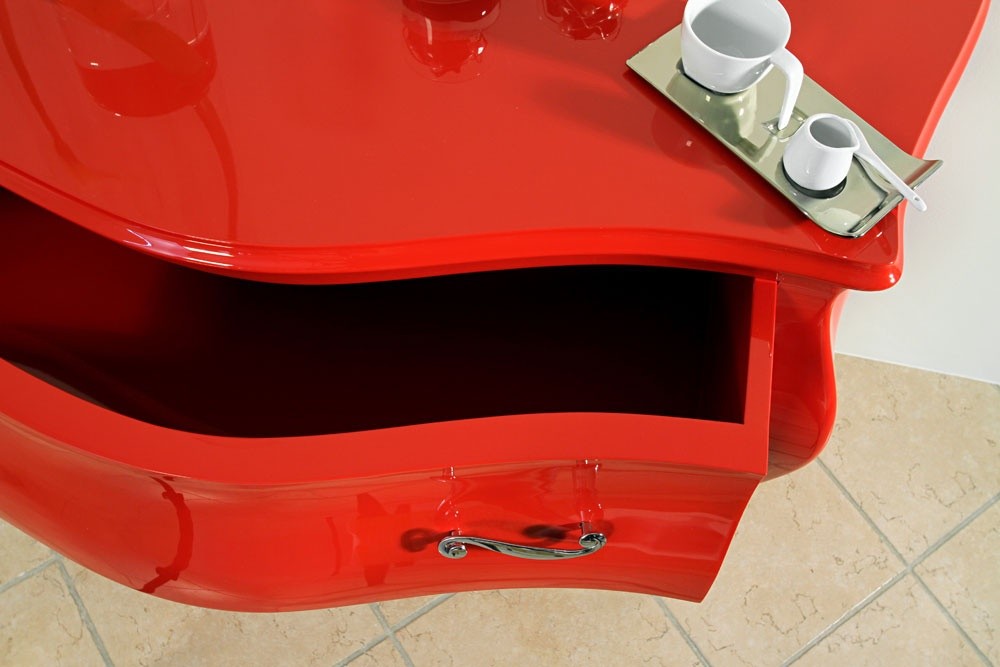Cassettiera sagomata 3 cassetti legno laccato rosso lucido 105x42x85 - Mobili 2G