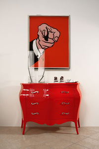 Cassettiera sagomata 3 cassetti legno laccato rosso lucido 105x42x85 - Mobili 2G