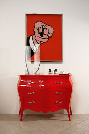 Cassettiera sagomata 3 cassetti legno laccato rosso lucido 105x42x85 - Mobili 2G