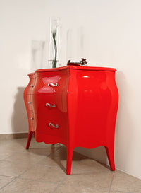 Cassettiera sagomata 3 cassetti legno laccato rosso lucido 105x42x85 - Mobili 2G