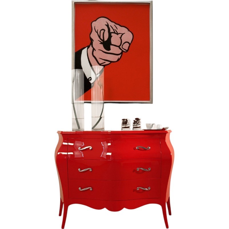 Cassettiera sagomata 3 cassetti legno laccato rosso lucido 105x42x85 - Mobili 2G