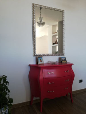Cassettiera sagomata 3 cassetti legno laccato rosso opaco 99x41x85 - Mobili 2G