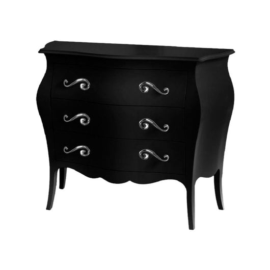 Cassettiera sagomata 3 cassetti legno nero opaco argento 116x42x85 - Mobili 2G