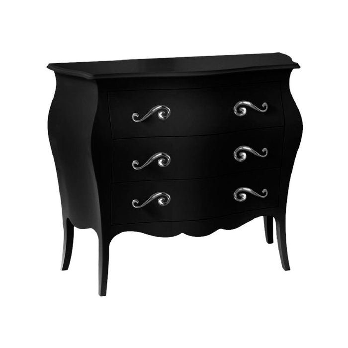 Cassettiera sagomata 3 cassetti legno nero opaco argento 116x42x85 - Mobili 2G