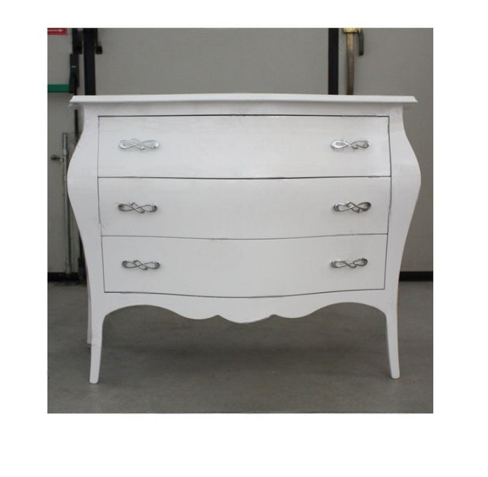 Cassettiera sagomata 3 cassetti legno shabby bianco 116x45x85 - Mobili 2G